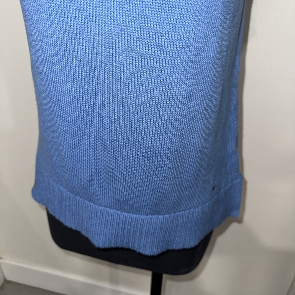Tommy Hilfiger Womens Crochet Trim Sleeveless Blouse Size L Knit Blue - Picture 3 of 12